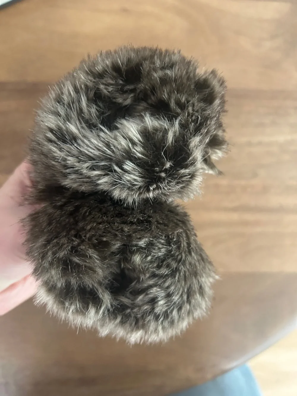 Fair Isle Faux Fur Trim Knit Mittens - Charcoal & Cream XS/S - NWT